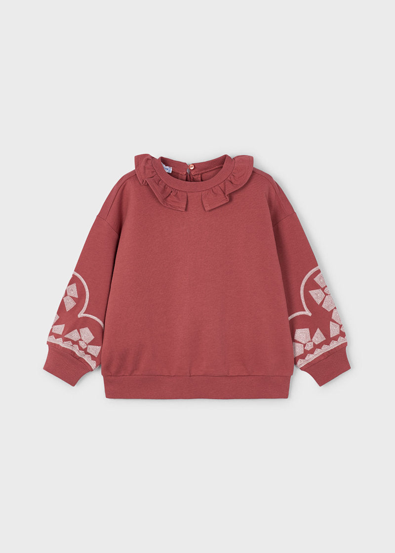 Ruffle Collar & Embroidery Swtshrt