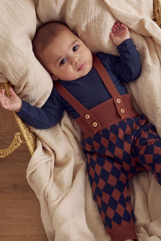 Harlequin knit overalls/ w Rib l/s body
