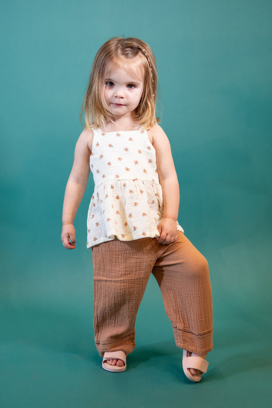 Bitty Bloom Peplum Tank & Smocked-waist Pants