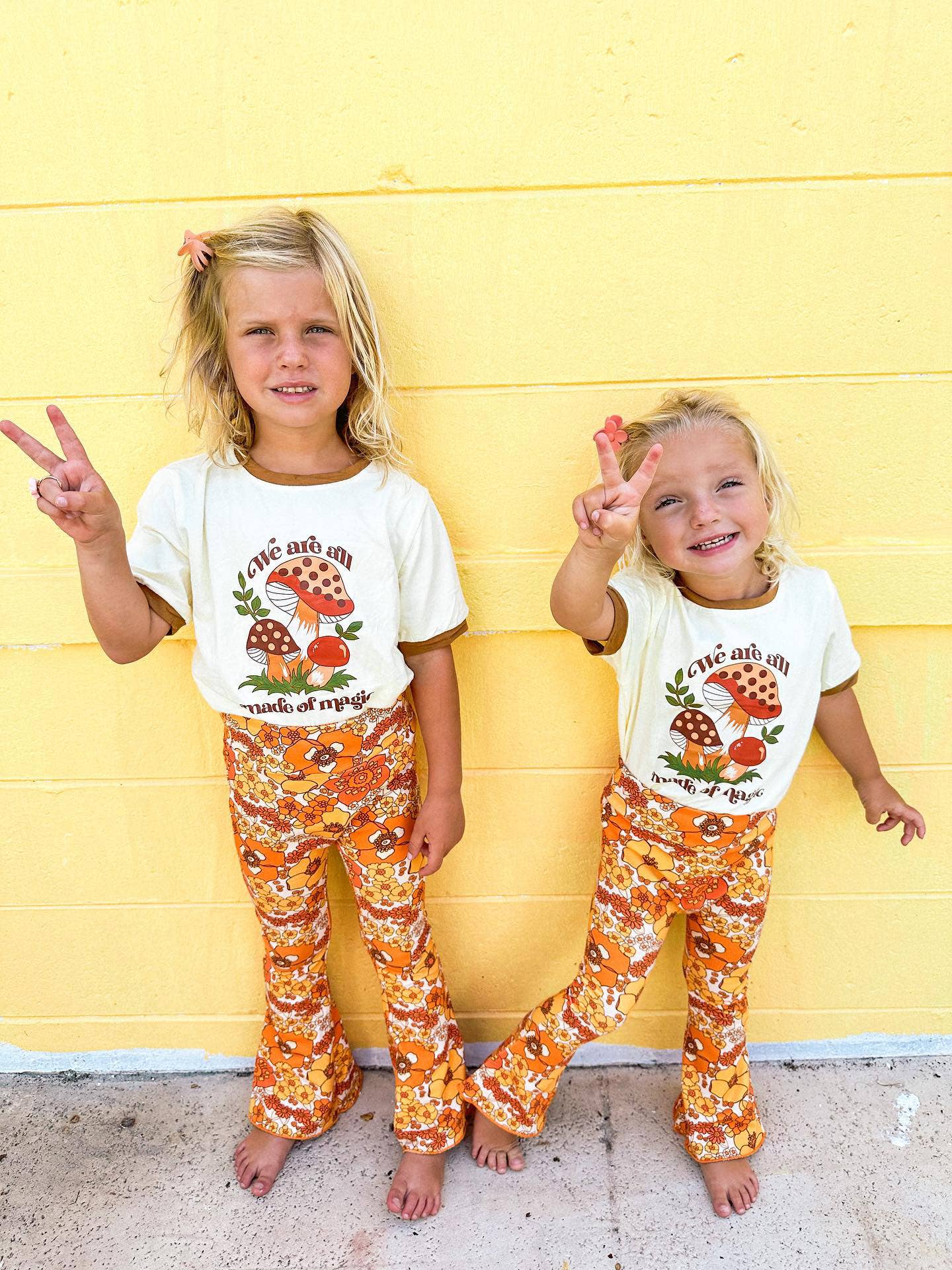 70s Flower Power Jersey Knit Bell Bottoms for Fall: 3T