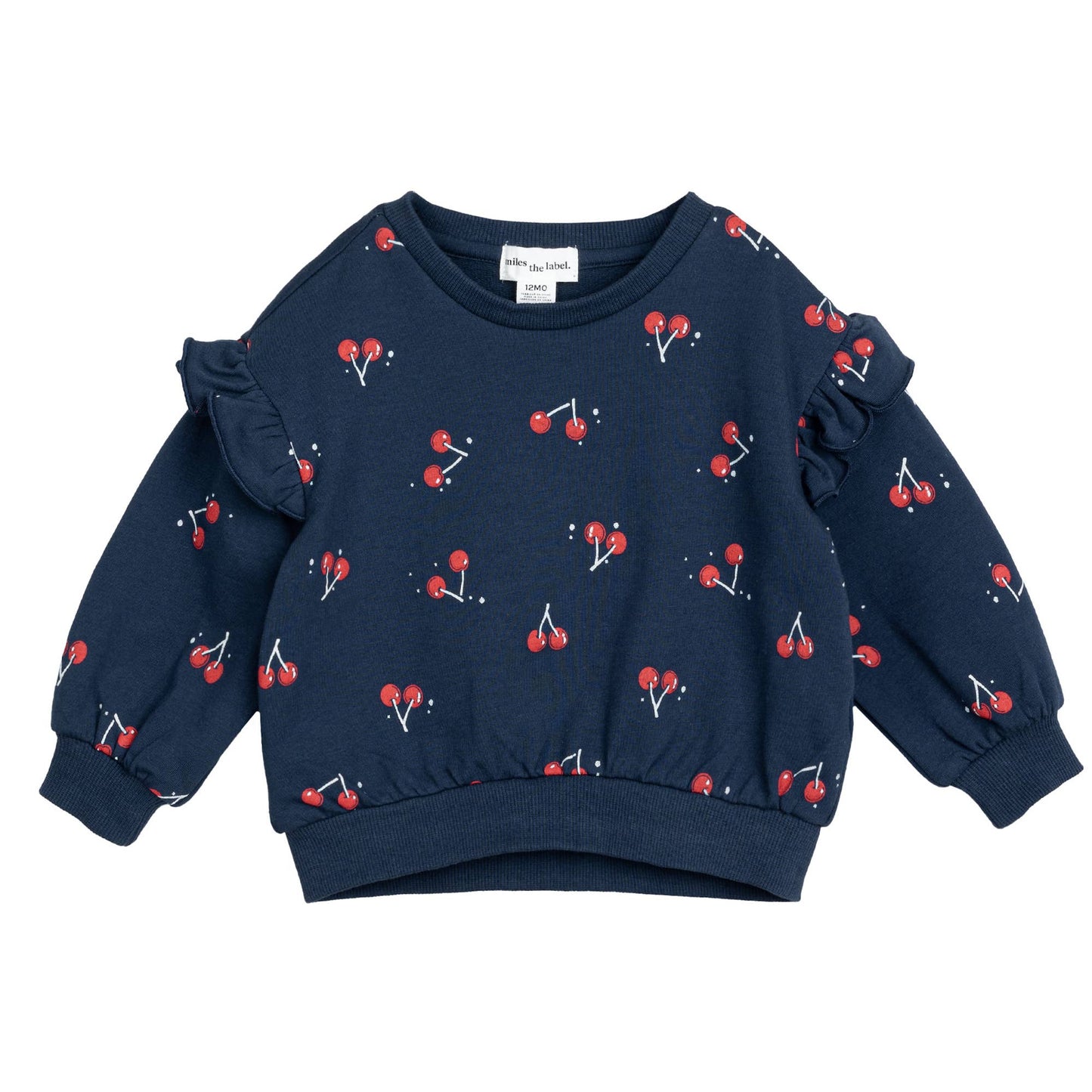 Cherries Print on Navy Girls' Terry Baby Top