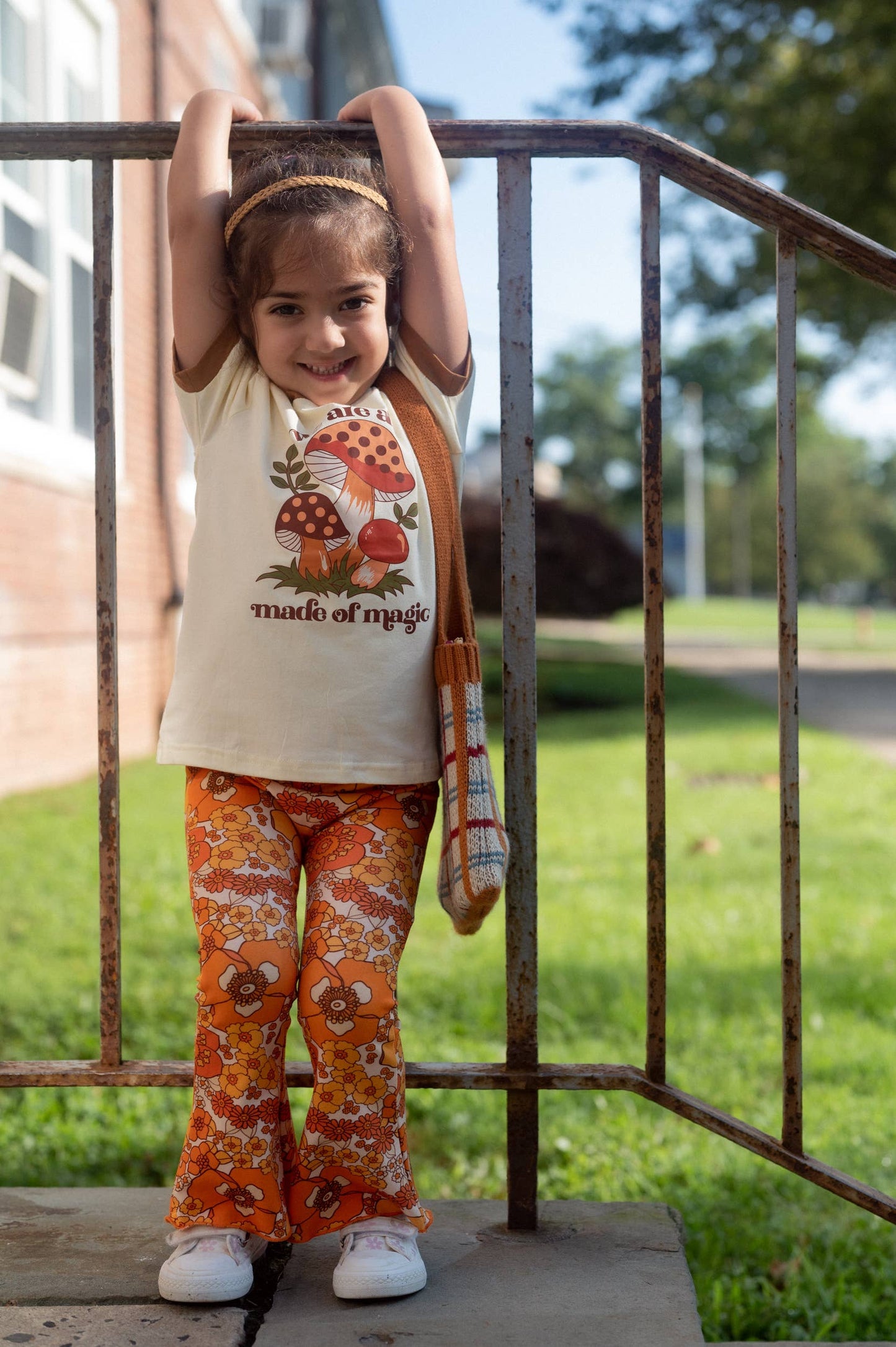 70s Flower Power Jersey Knit Bell Bottoms for Fall: 3T