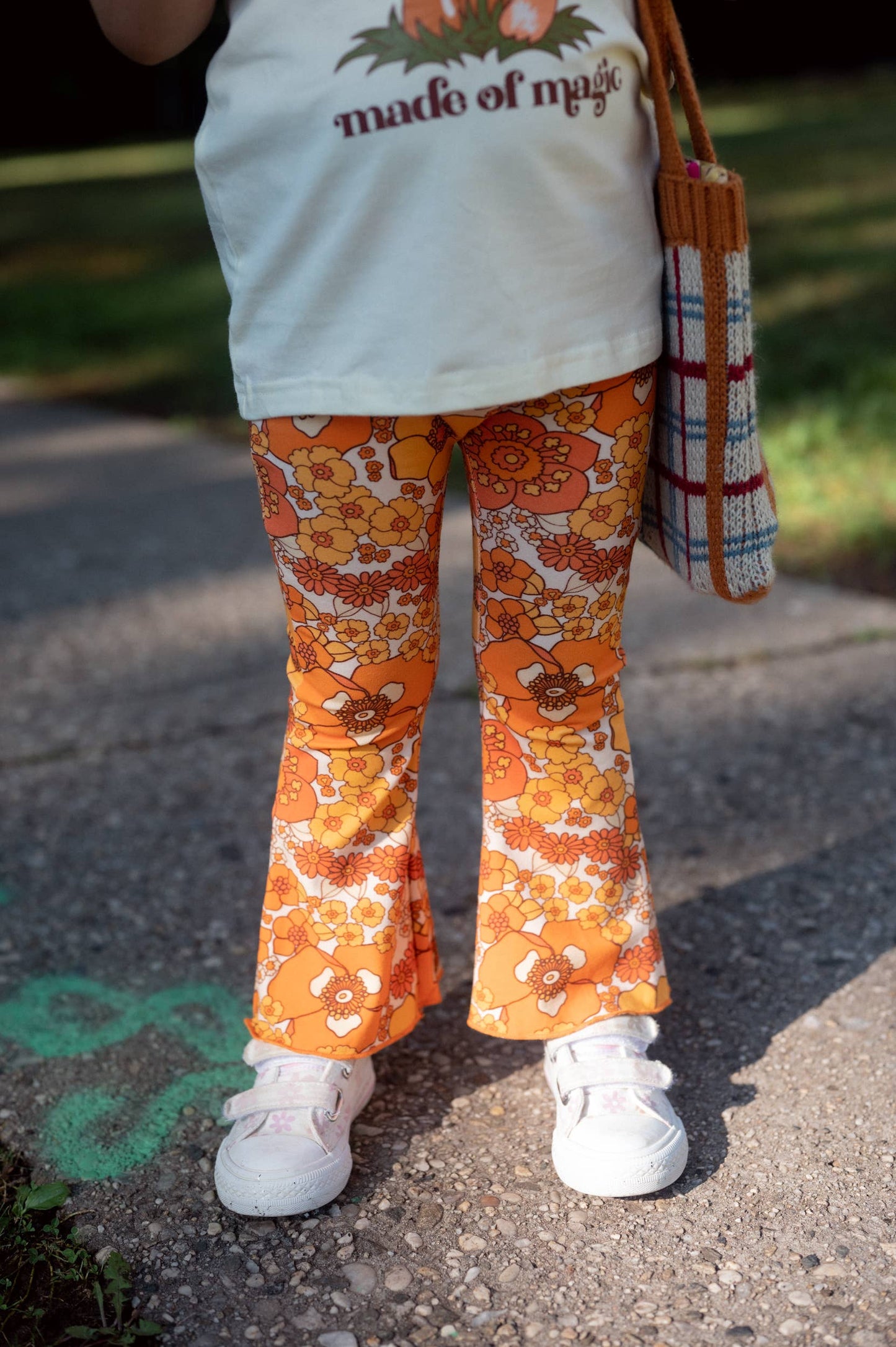 70s Flower Power Jersey Knit Bell Bottoms for Fall: 3T