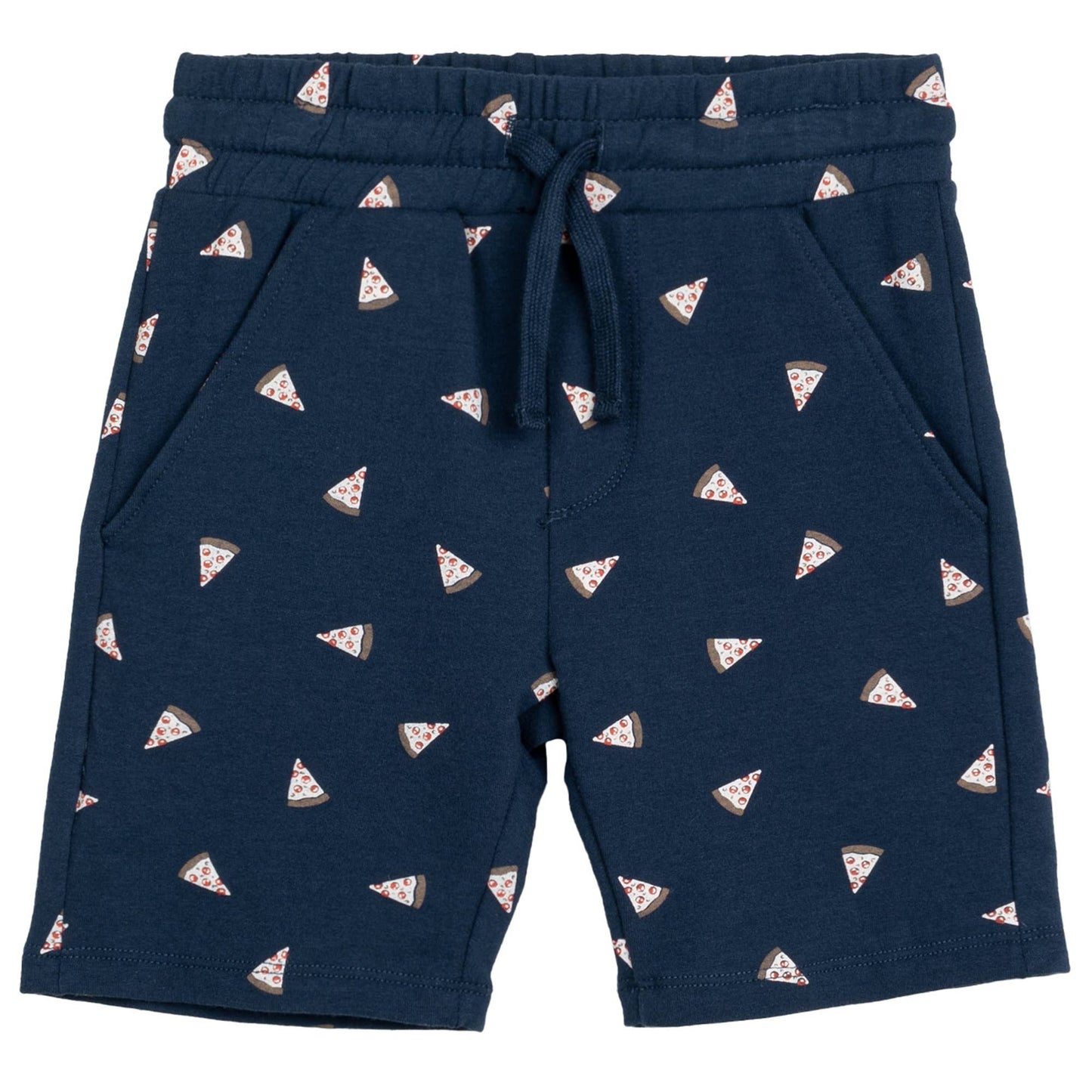 Pizza Print on Navy Terry Shorts