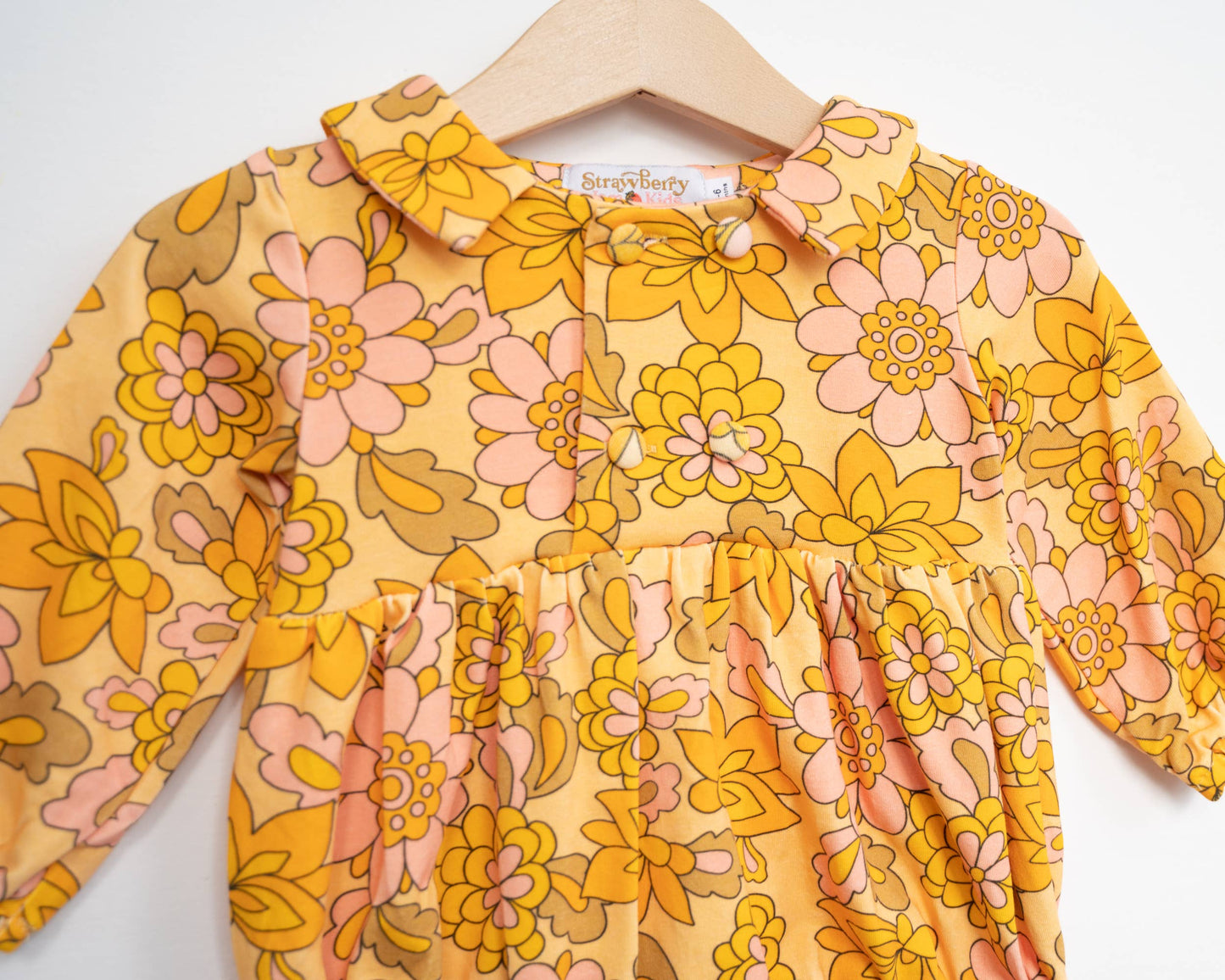 Seventies Yellow Retro Floral Collar Romper