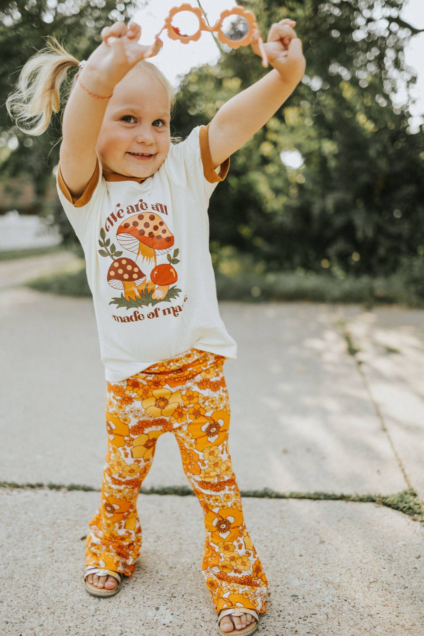 70s Flower Power Jersey Knit Bell Bottoms for Fall: 3T