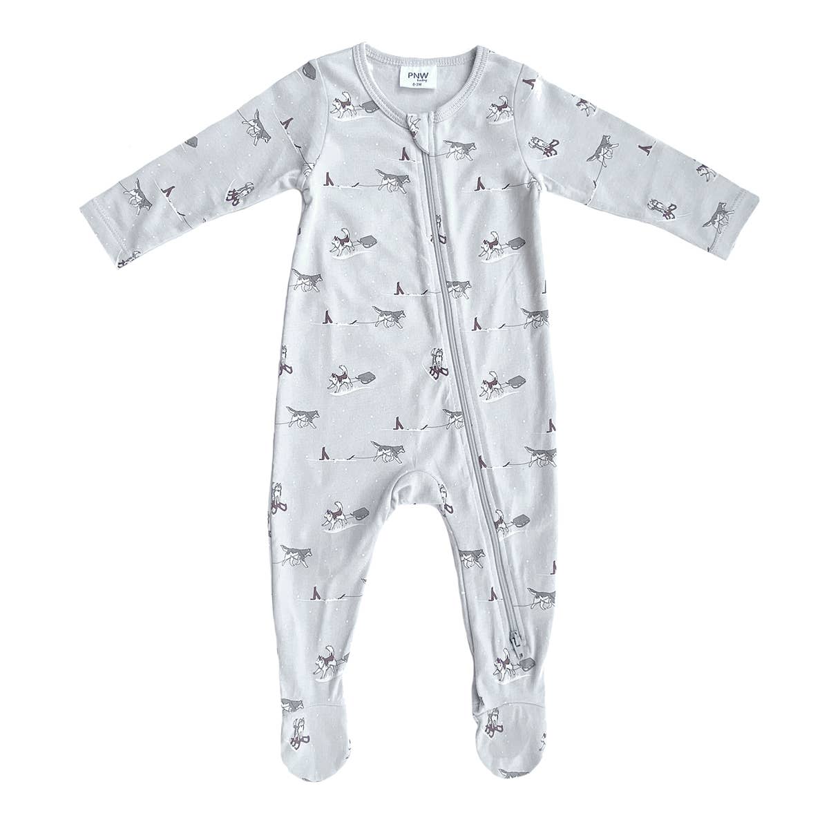 PNW Baby Footed Zip Romper- Huskies