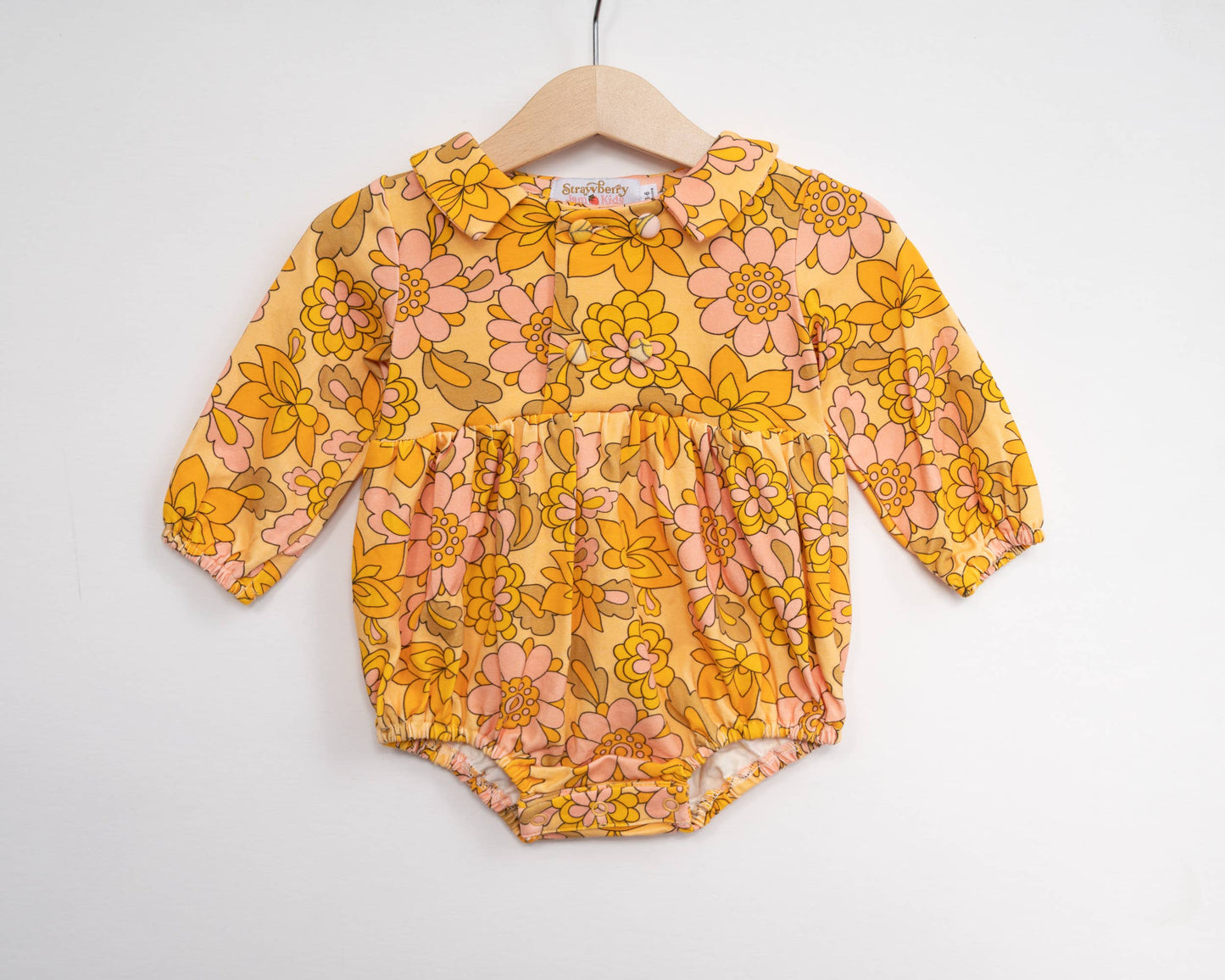 Seventies Yellow Retro Floral Collar Romper