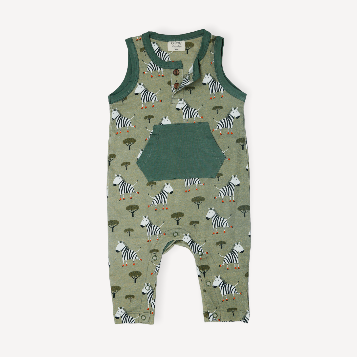 Skater Zebra Sleeveless Kangaroo Baby Jumpsuit (Organic)