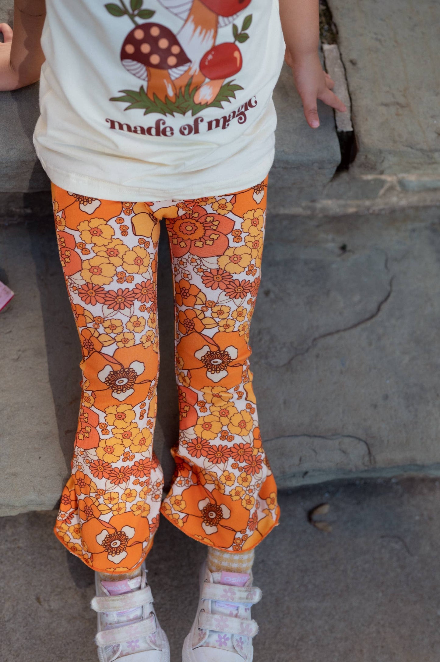 70s Flower Power Jersey Knit Bell Bottoms for Fall: 3T