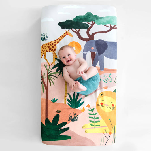 Cotton Sateen Crib Sheet: In The Savanna