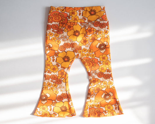 70s Flower Power Jersey Knit Bell Bottoms for Fall: 3T