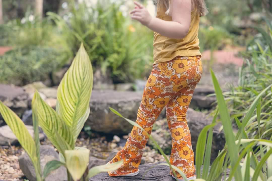 70s Flower Power Jersey Knit Bell Bottoms for Fall: 3T