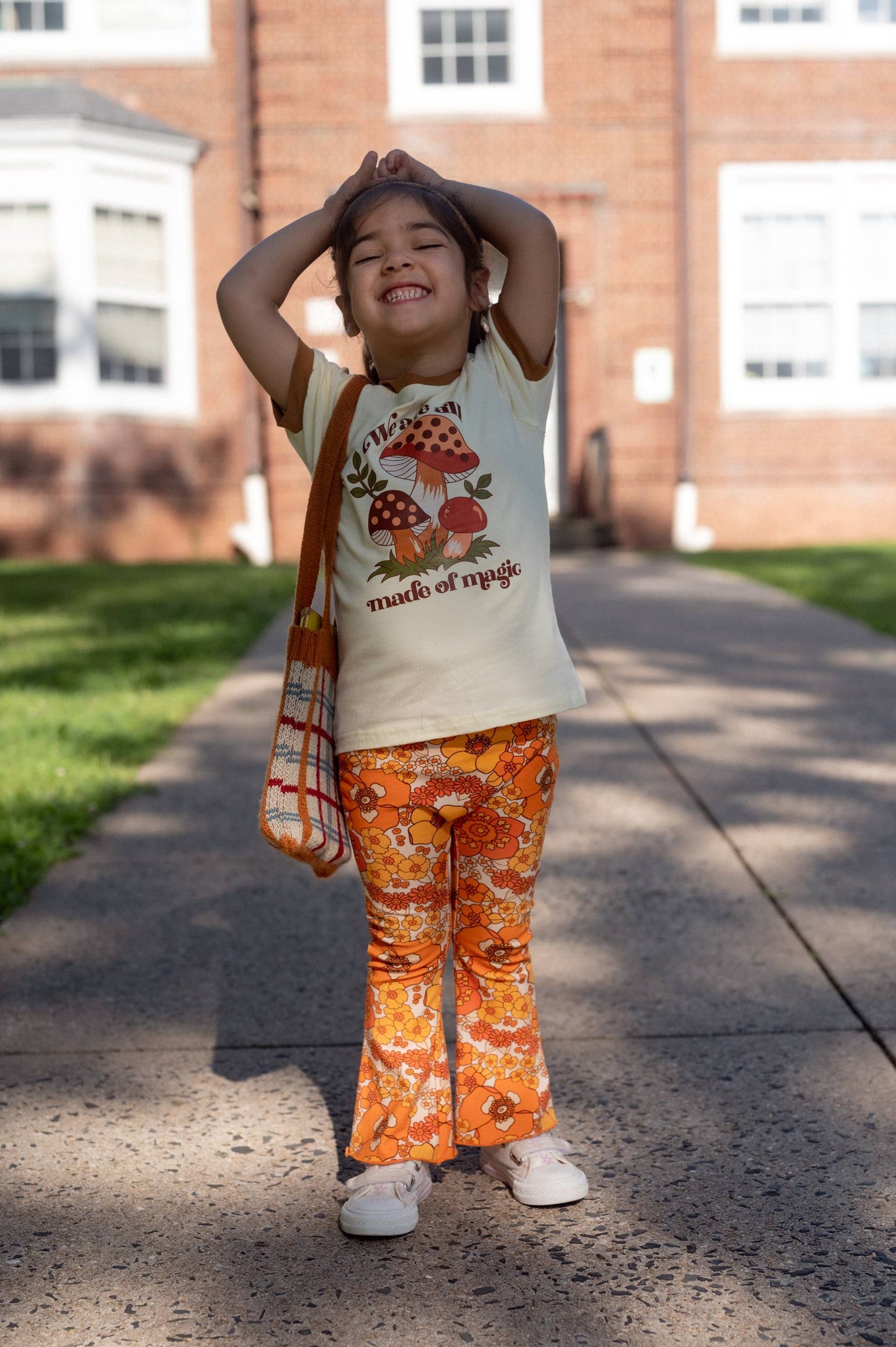 70s Flower Power Jersey Knit Bell Bottoms for Fall: 3T