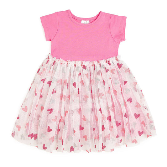 Glitter Heart Valentine's Day Short Sleeve Tutu Dress